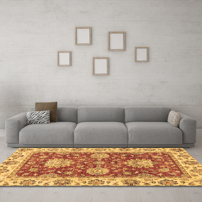 Machine Washable Oriental Brown Traditional Rug in a Living Room,, wshabs2510brn