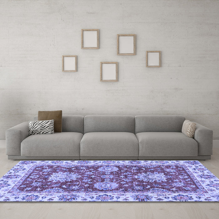 Machine Washable Oriental Blue Traditional Rug in a Living Room, wshabs2510blu