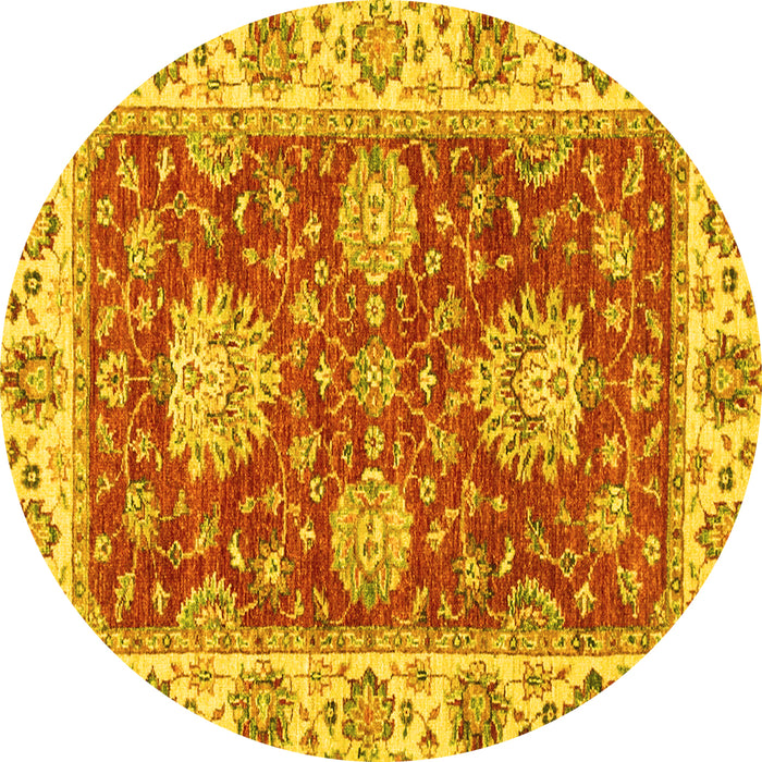 Round Machine Washable Oriental Yellow Traditional Rug, wshabs2510yw