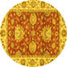 Round Machine Washable Oriental Yellow Traditional Rug, wshabs2510yw