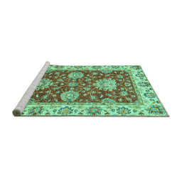 Sideview of Machine Washable Oriental Turquoise Traditional Area Rugs, wshabs2510turq
