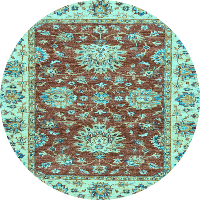 Round Machine Washable Oriental Light Blue Traditional Rug, wshabs2510lblu