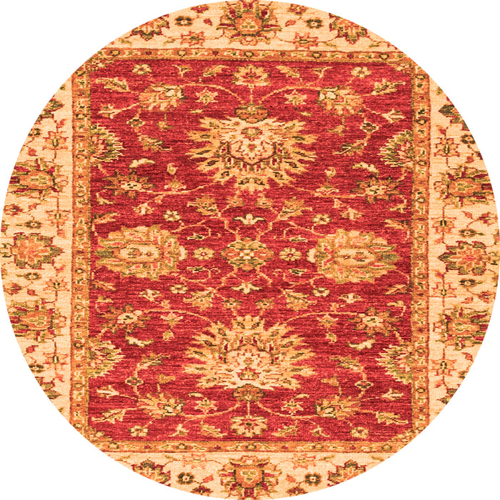 Round Machine Washable Oriental Orange Traditional Area Rugs, wshabs2510org