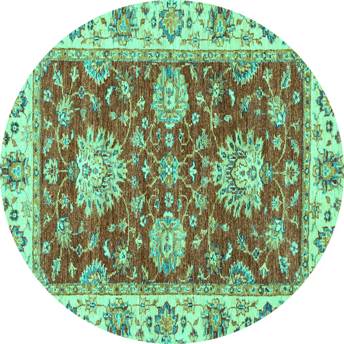 Round Machine Washable Oriental Turquoise Traditional Area Rugs, wshabs2510turq