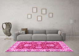 Machine Washable Oriental Pink Traditional Rug in a Living Room, wshabs2510pnk