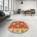 Round Machine Washable Abstract Red Rug in a Office, wshabs2510