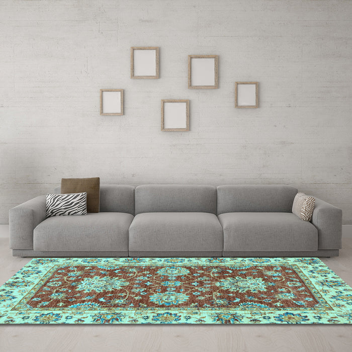 Machine Washable Oriental Light Blue Traditional Rug in a Living Room, wshabs2510lblu