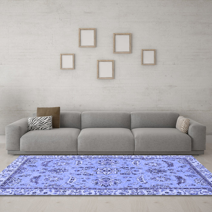 Machine Washable Oriental Blue Traditional Rug in a Living Room, wshabs2511blu