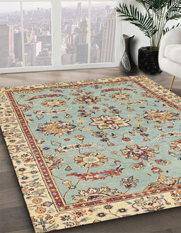 Abstract Dark Gold Brown Oriental Rug in Family Room, abs2511