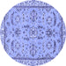 Round Machine Washable Oriental Blue Traditional Rug, wshabs2511blu