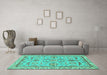 Machine Washable Oriental Turquoise Traditional Area Rugs in a Living Room,, wshabs2511turq