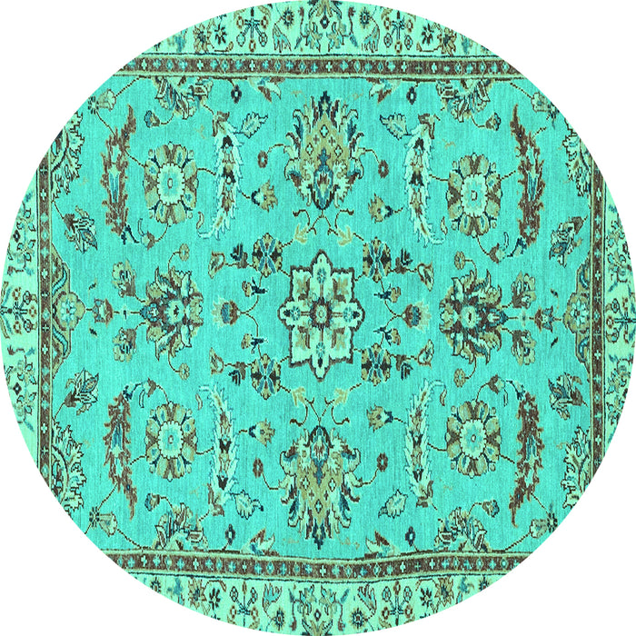 Round Machine Washable Oriental Turquoise Traditional Area Rugs, wshabs2511turq