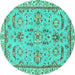 Round Machine Washable Oriental Turquoise Traditional Area Rugs, wshabs2511turq