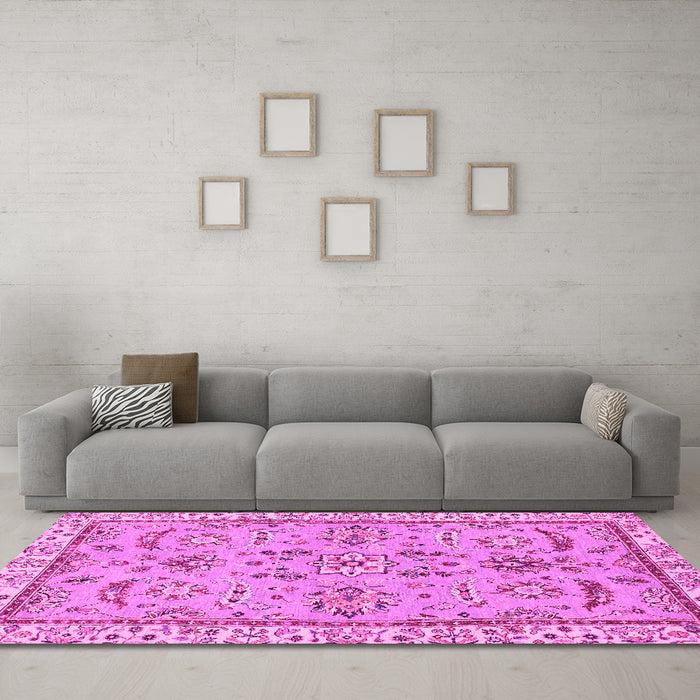 Machine Washable Oriental Pink Traditional Rug in a Living Room, wshabs2511pnk