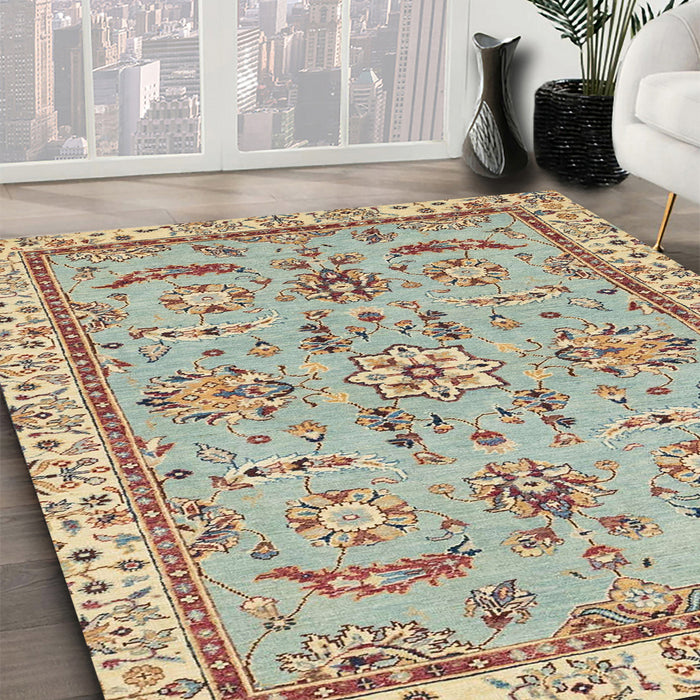 Abstract Dark Gold Brown Oriental Rug in Family Room, abs2511