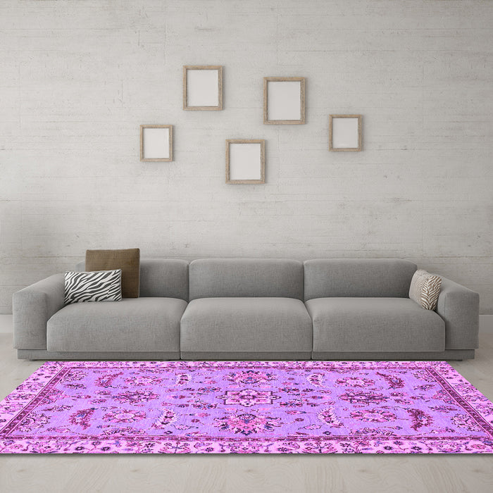 Machine Washable Oriental Purple Traditional Area Rugs in a Living Room, wshabs2511pur