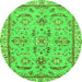 Round Machine Washable Oriental Green Traditional Area Rugs, wshabs2511grn