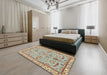 Abstract Dark Gold Brown Oriental Rug in a Bedroom, abs2511