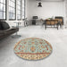 Round Abstract Dark Gold Brown Oriental Rug in a Office, abs2511