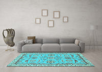 Machine Washable Oriental Light Blue Traditional Rug, wshabs2511lblu