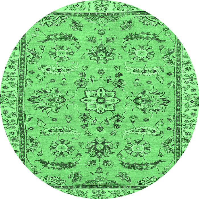 Round Machine Washable Oriental Emerald Green Traditional Area Rugs, wshabs2511emgrn