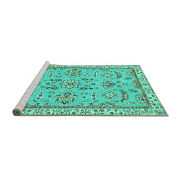 Sideview of Machine Washable Oriental Turquoise Traditional Area Rugs, wshabs2511turq