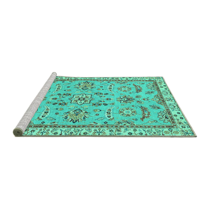 Sideview of Machine Washable Oriental Turquoise Traditional Area Rugs, wshabs2511turq