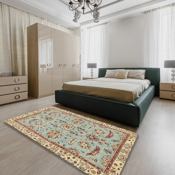 Machine Washable Abstract Dark Gold Brown Rug in a Bedroom, wshabs2511