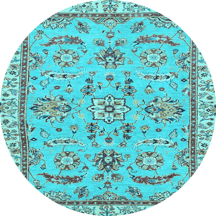 Round Machine Washable Oriental Light Blue Traditional Rug, wshabs2511lblu