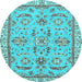 Round Machine Washable Oriental Light Blue Traditional Rug, wshabs2511lblu