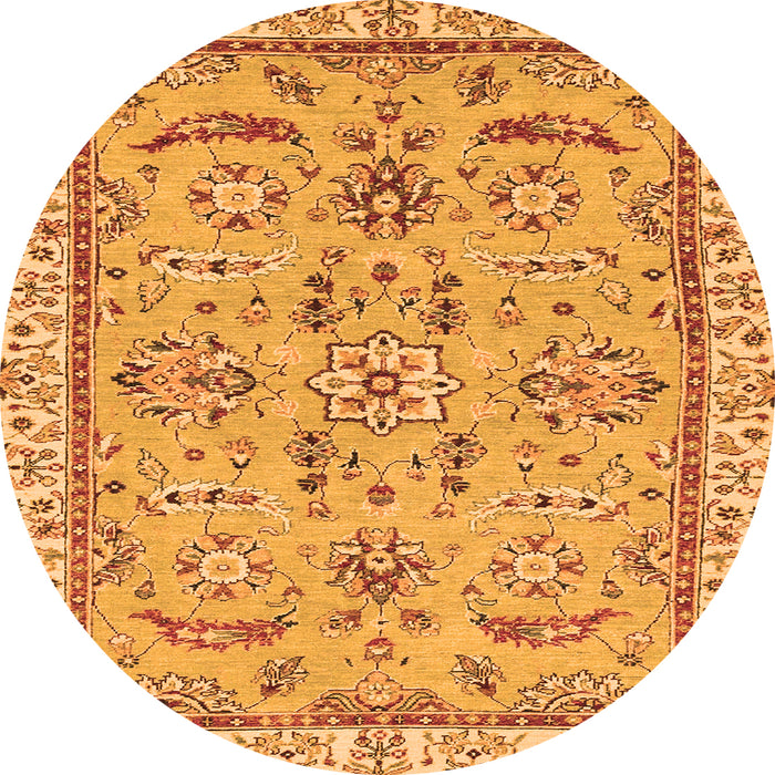 Round Machine Washable Oriental Orange Traditional Area Rugs, wshabs2511org