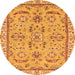 Round Machine Washable Oriental Orange Traditional Area Rugs, wshabs2511org