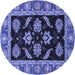 Round Machine Washable Oriental Blue Traditional Rug, wshabs2512blu