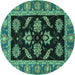 Round Machine Washable Oriental Turquoise Traditional Area Rugs, wshabs2512turq