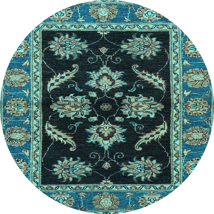 Round Machine Washable Oriental Light Blue Traditional Rug, wshabs2512lblu