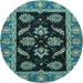 Round Machine Washable Oriental Light Blue Traditional Rug, wshabs2512lblu