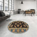 Round Machine Washable Abstract Bakers Brown Rug in a Office, wshabs2512
