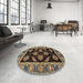 Round Abstract Bakers Brown Oriental Rug in a Office, abs2512