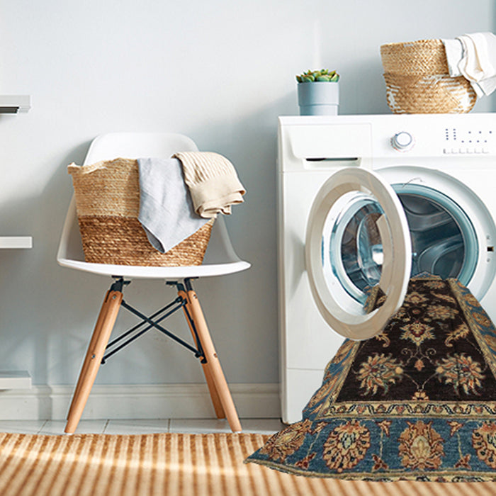 Machine Washable Abstract Bakers Brown Rug in a Washing Machine, wshabs2512