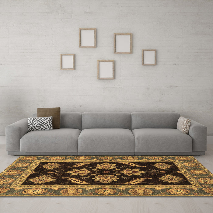 Machine Washable Oriental Brown Traditional Rug in a Living Room,, wshabs2512brn