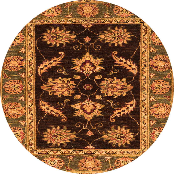 Round Oriental Orange Traditional Rug, abs2512org