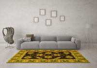 Machine Washable Oriental Yellow Traditional Rug, wshabs2512yw