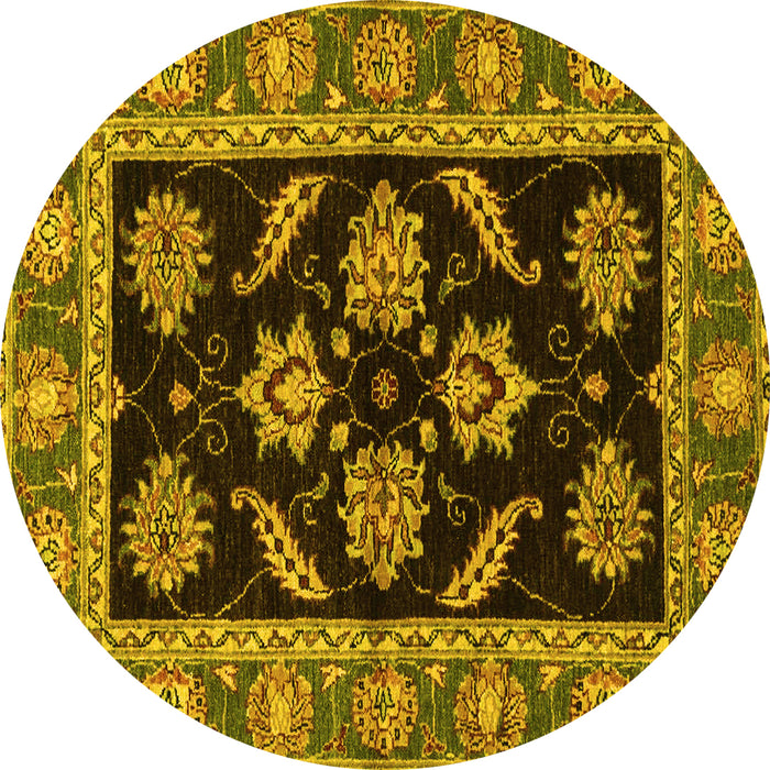 Round Machine Washable Oriental Yellow Traditional Rug, wshabs2512yw