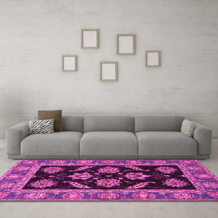 Machine Washable Oriental Pink Traditional Rug in a Living Room, wshabs2512pnk