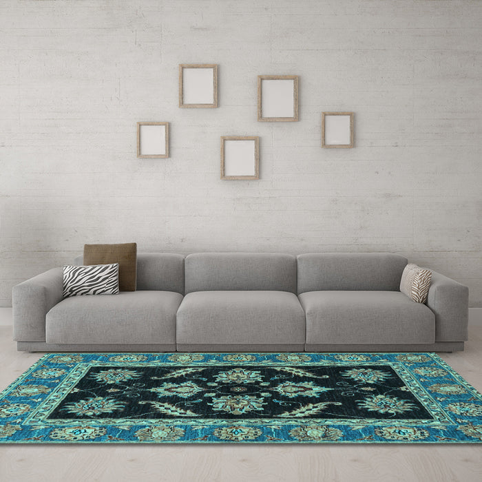 Machine Washable Oriental Light Blue Traditional Rug in a Living Room, wshabs2512lblu