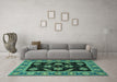 Machine Washable Oriental Turquoise Traditional Area Rugs in a Living Room,, wshabs2512turq