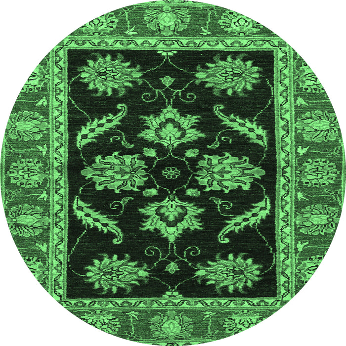 Round Machine Washable Oriental Emerald Green Traditional Area Rugs, wshabs2512emgrn