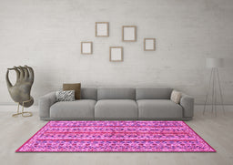Machine Washable Abstract Pink Modern Rug in a Living Room, wshabs2513pnk