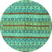 Round Machine Washable Abstract Turquoise Modern Area Rugs, wshabs2513turq