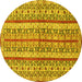 Round Machine Washable Abstract Yellow Modern Rug, wshabs2513yw